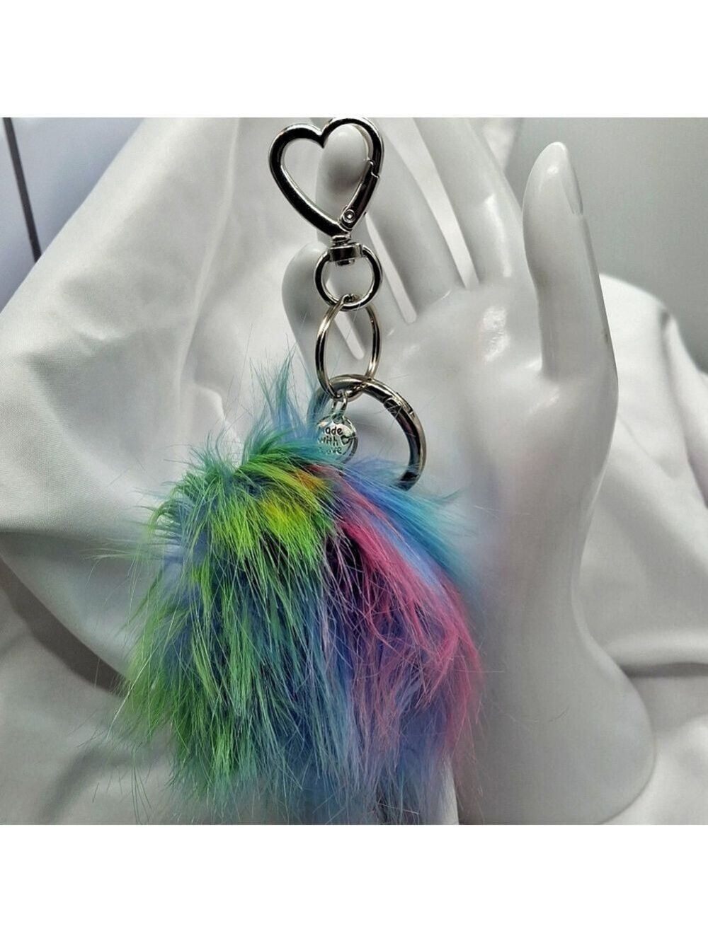 Keyring bag charm Handmade Fuzzy Tie Dye